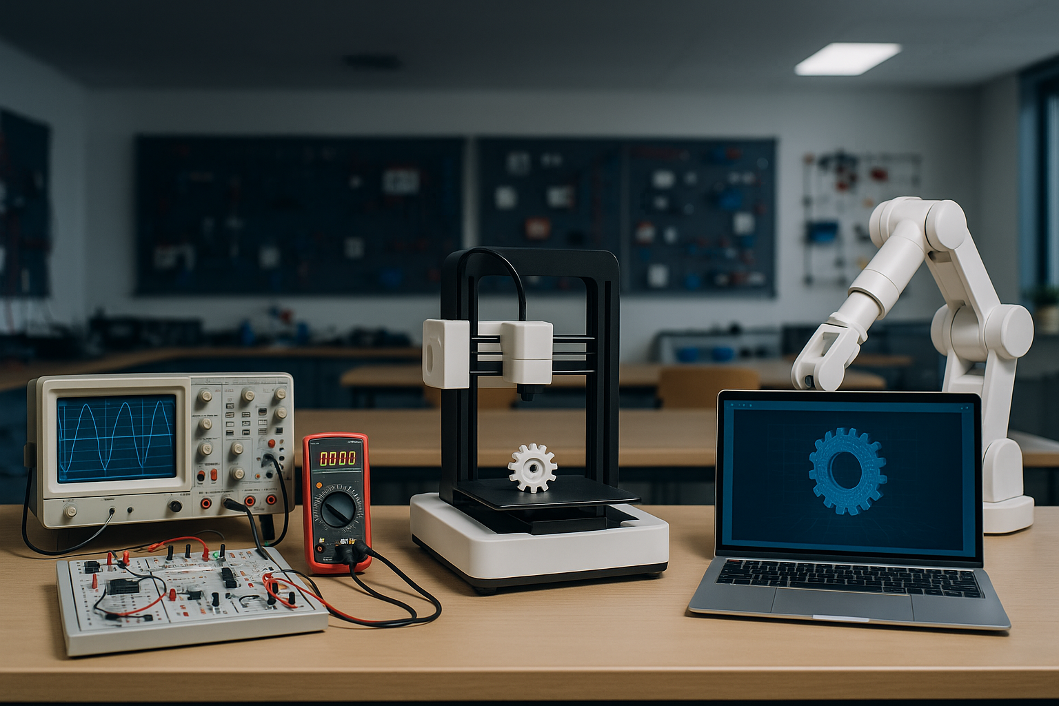 Esempio di laboratorio professionalizzante con pc, robot, stampante 3d